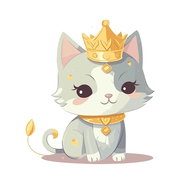 Vector cartoon cat wearing golden crown