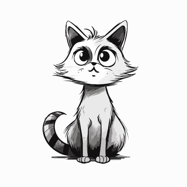 Vettore gatto del fumetto su un'illustrazione disegnata a mano del fumetto del fondo bianco