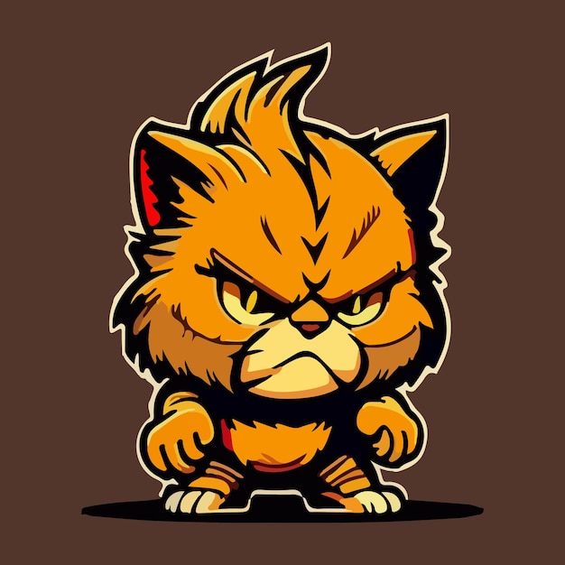 A cartoon cat with a big angry expression on its face.