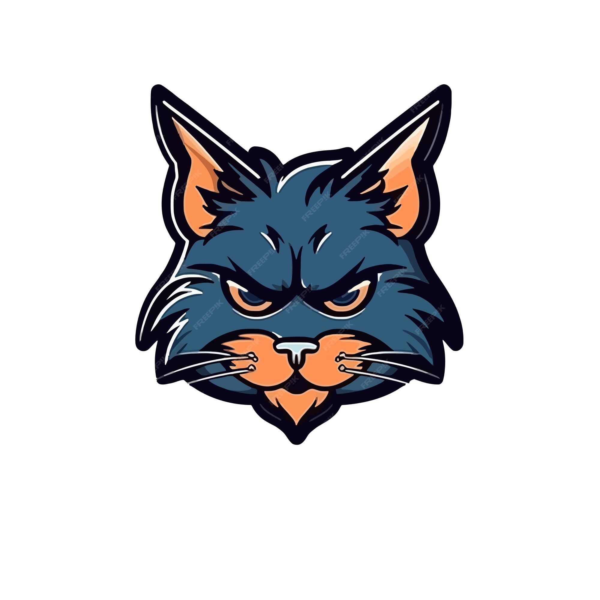 vector illustration of the face of a cartoon cat with an angry