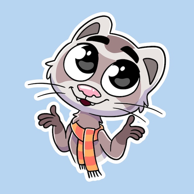 A cartoon cat with big eyes and a scarf that says'i'm a cat '