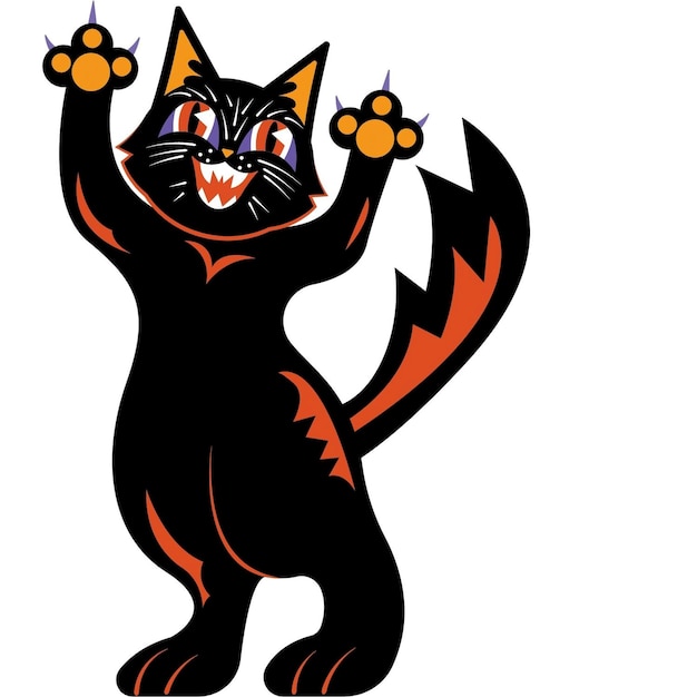 cartoon cat with claws up and eyes wide open
