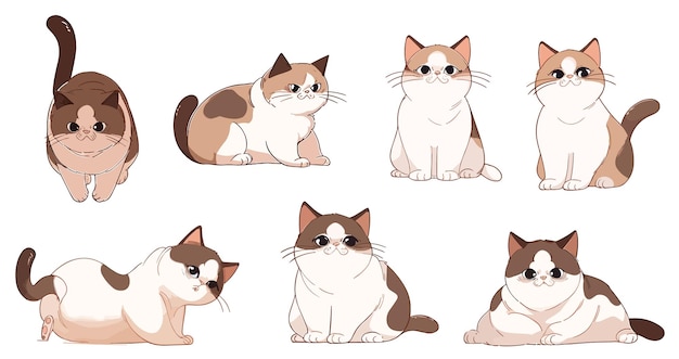 A cartoon of a cat with different expressions.