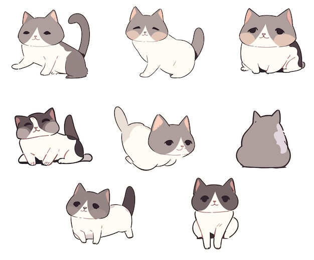 A cartoon cat with different facial expressions.