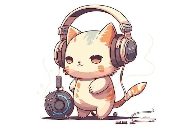 A cartoon cat with headphones and a microphone