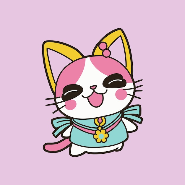 A cartoon cat with a tag that says hello kitty on it