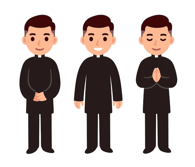 Vector cartoon catholic priest set