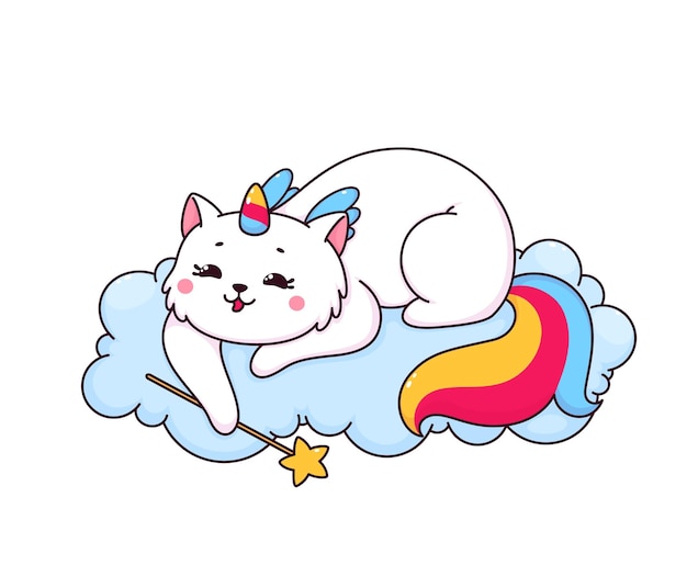 마술 지팡이가 있는 만화 caticorn 캐릭터