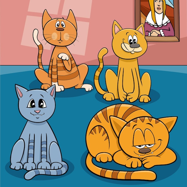 Группа персонажей мультфильмов о кошках и котятах животных