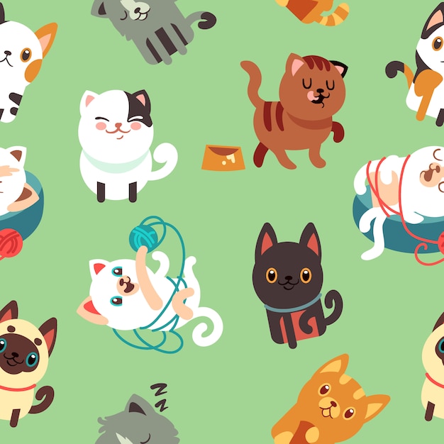 Cartoon cats kitten vector seamless background