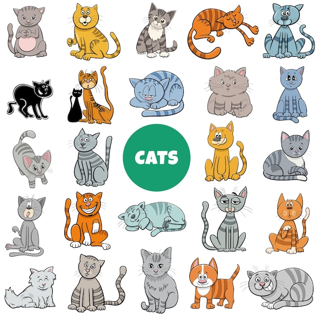 Cartoon cats and kittens characters big set