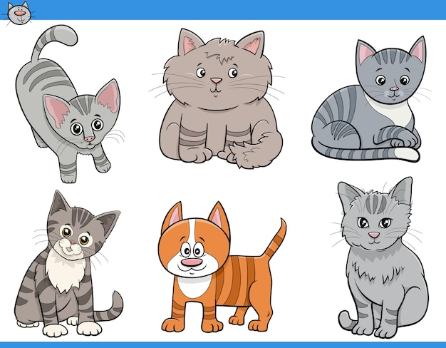 Cartoon cats and kittens funny characters set