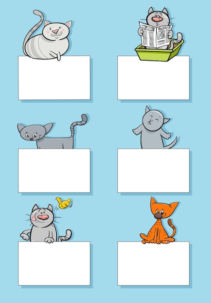 Cartoon cats and kittens with cards design set