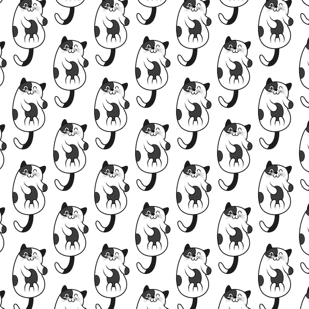 ベクトルアイコンの笑顔の漫画猫シームレスなパターンと背景