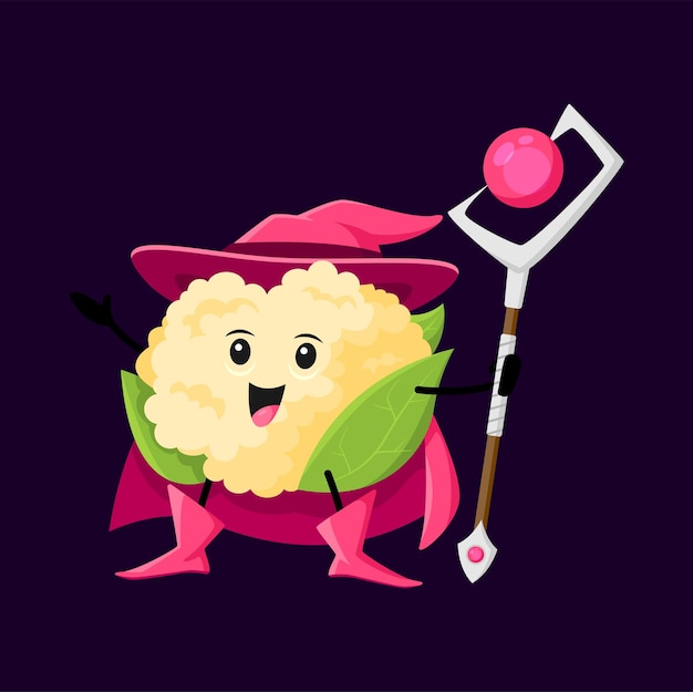 Vector cartoon cauliflower halloween vegetable wizard