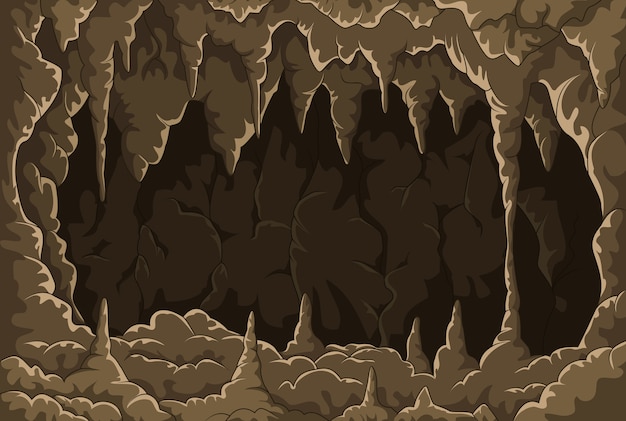 Vector cartoon the cave with stalactites