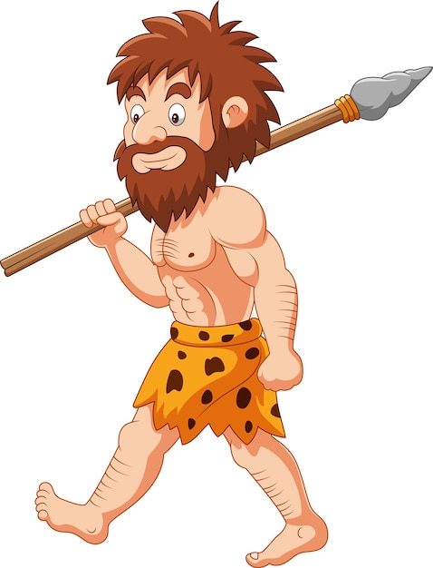 Vector cartoon caveman hunting with spear