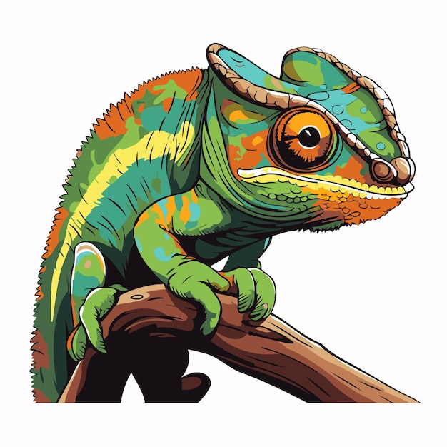 Cartoon chameleon isolated on white background Vector illustration