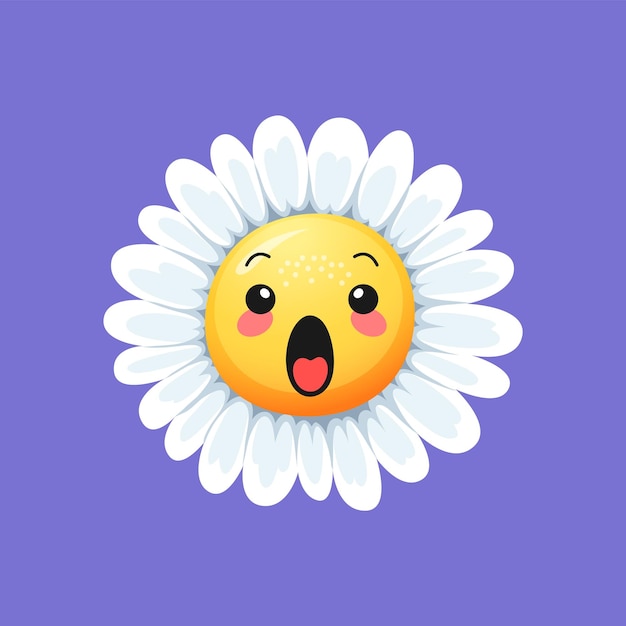 Vector cartoon chamomile or daisy flower character face