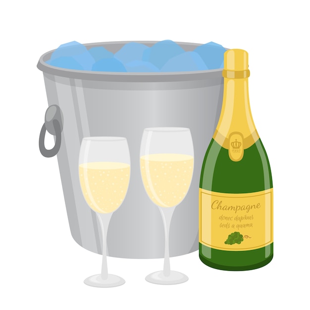 Vector cartoon  champagne in ice bucket