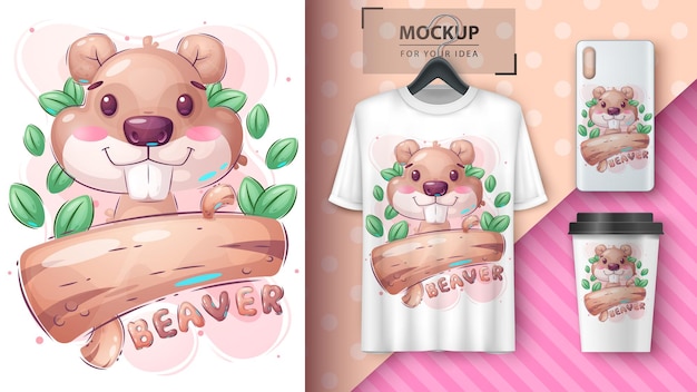 Cartoon character adorable beaver