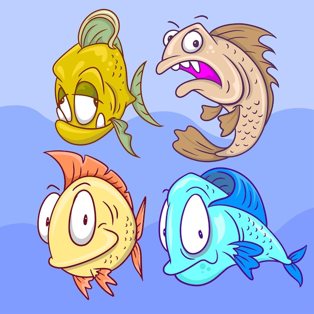 Vector cartoon character angry fish
