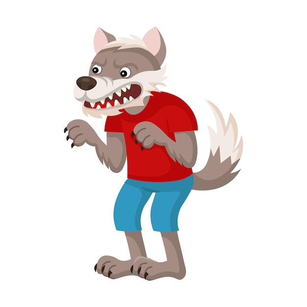 Vettore personaggio dei cartoni animati lupo arrabbiato i tre piccoli maiali