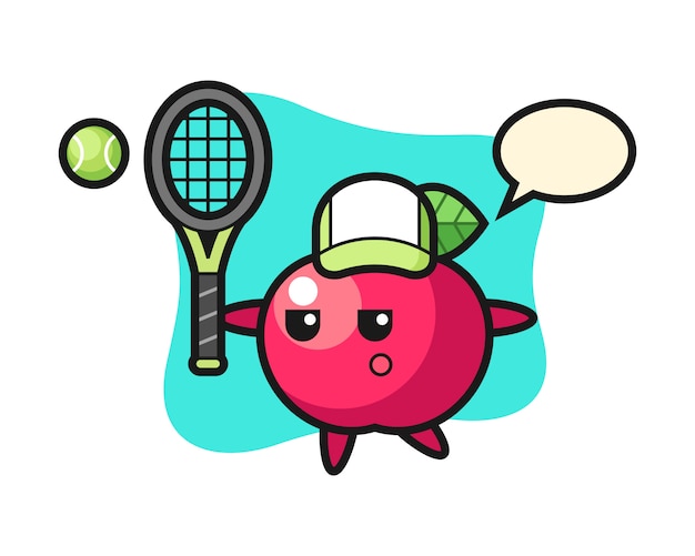 Cartoon character of apple as a tennis player