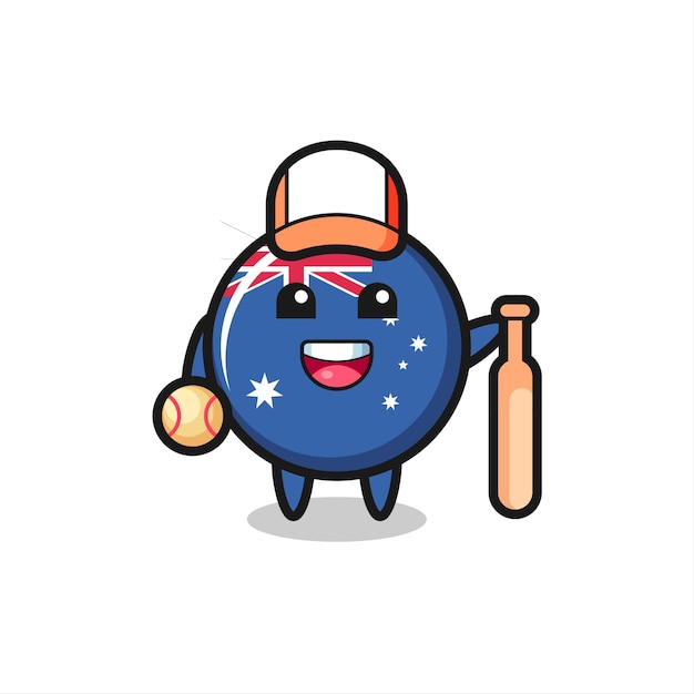 Vector cartoon character of australia flag badge as a baseball player