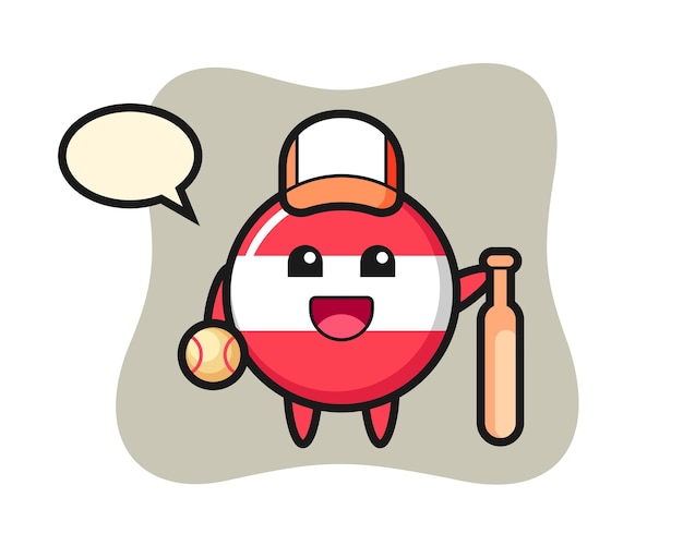 Cartoon character of austria flag badge as a baseball player