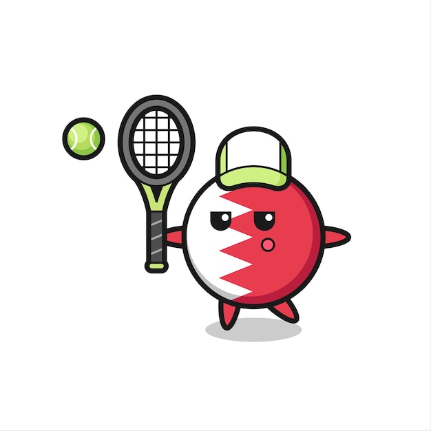 Personaggio dei cartoni animati del distintivo della bandiera del bahrain come giocatore di tennis, design in stile carino per maglietta, adesivo, elemento logo