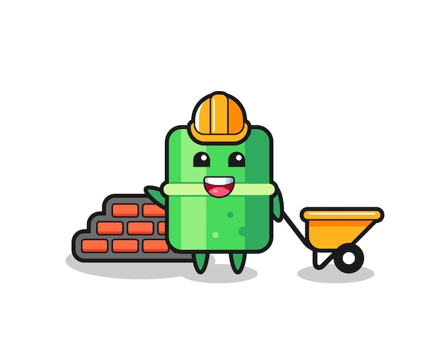 Cartoon character of bamboo as a builder  cute style design for t shirt sticker logo element