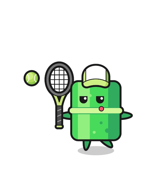 Vector cartoon character of bamboo as a tennis player