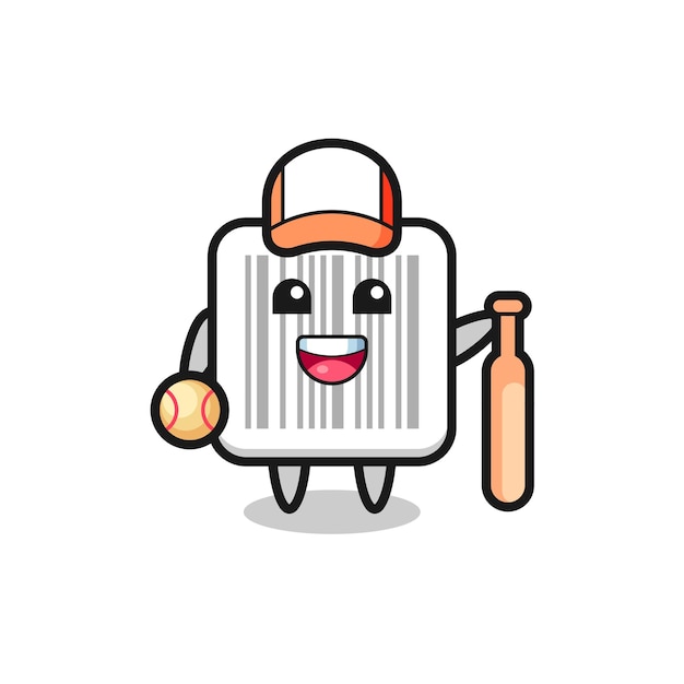 Мультипликационный персонаж штрих-кода как бейсболист, милый дизайн