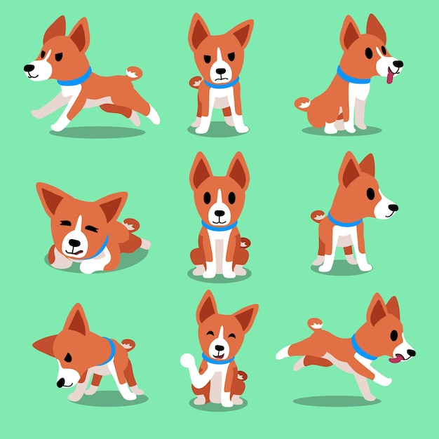 만화 캐릭터 Basenji 개 포즈