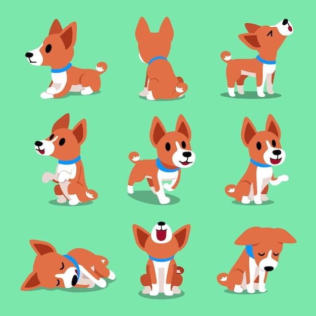 만화 캐릭터 basenji 개 포즈
