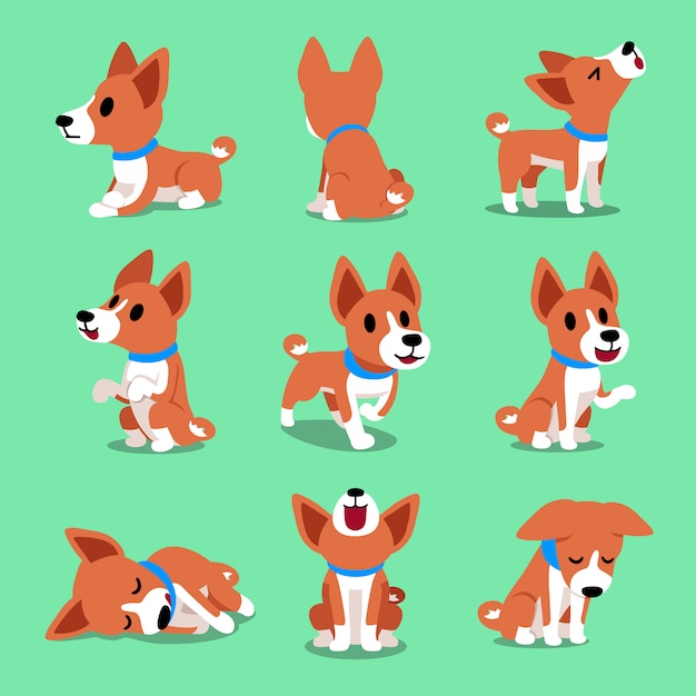 Cartoon character basenji dog poses