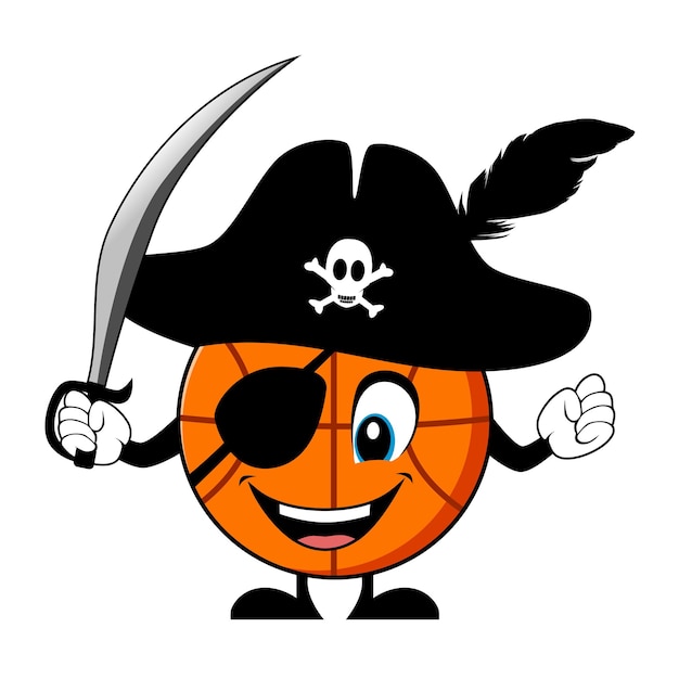 Cartoon character of basketball as a pirate mascot character vector