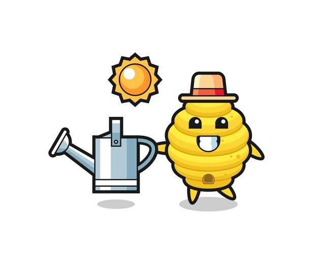 Cartoon character of bee hive holding watering can , cute design