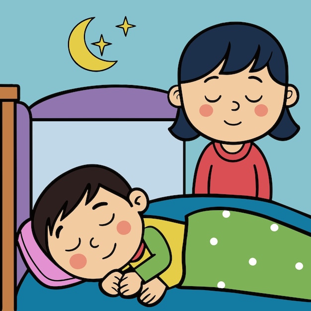 Vector cartoon character of boy and girl sleeping