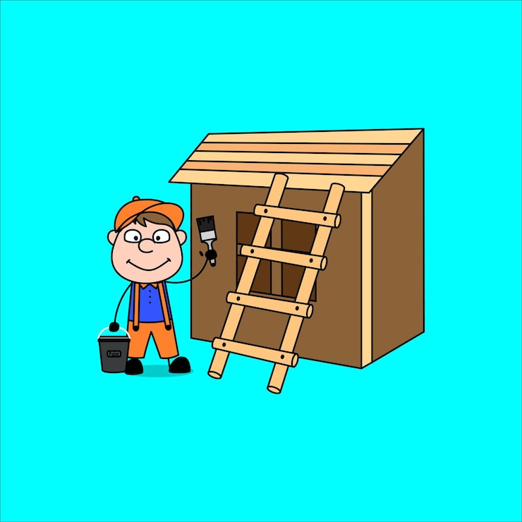 Vector cartoon character of a boy preparing to repair his house