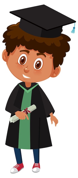 Cartoon character of a boy wearing graduation costume