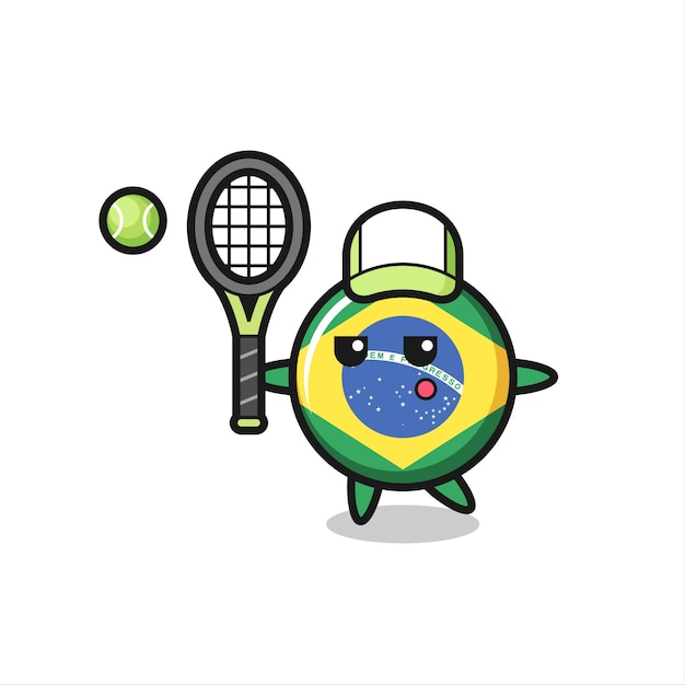 Cartoon character of brazil flag badge as a tennis player