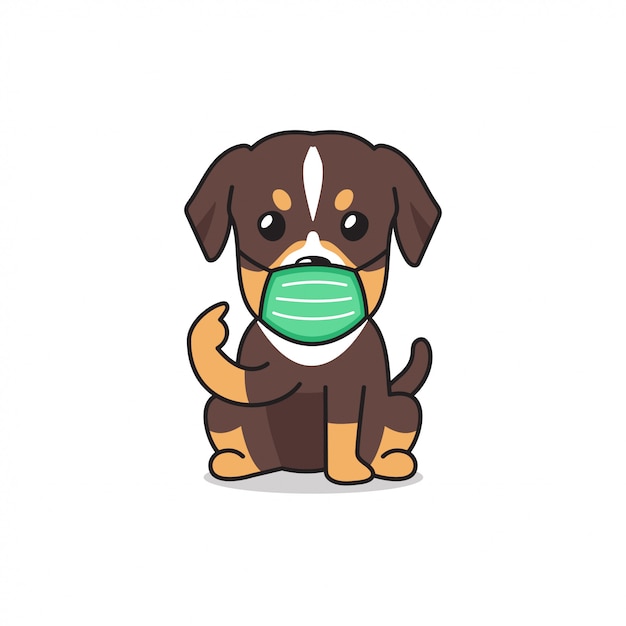 Vector cartoon character brown dog wearing protective face mask