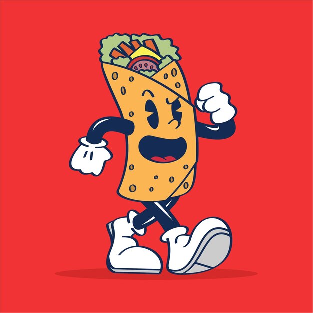 A cartoon character of a burritos walking hand drawing illustration vector