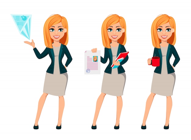 Vector cartoon character businesswoman with blonde hair