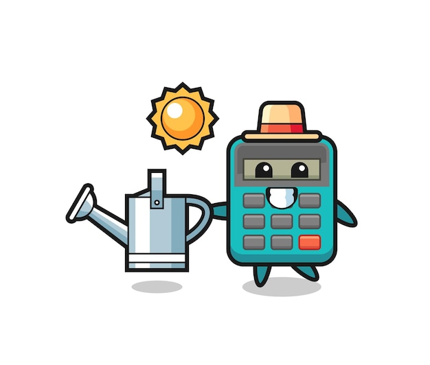 Cartoon character of calculator holding watering can