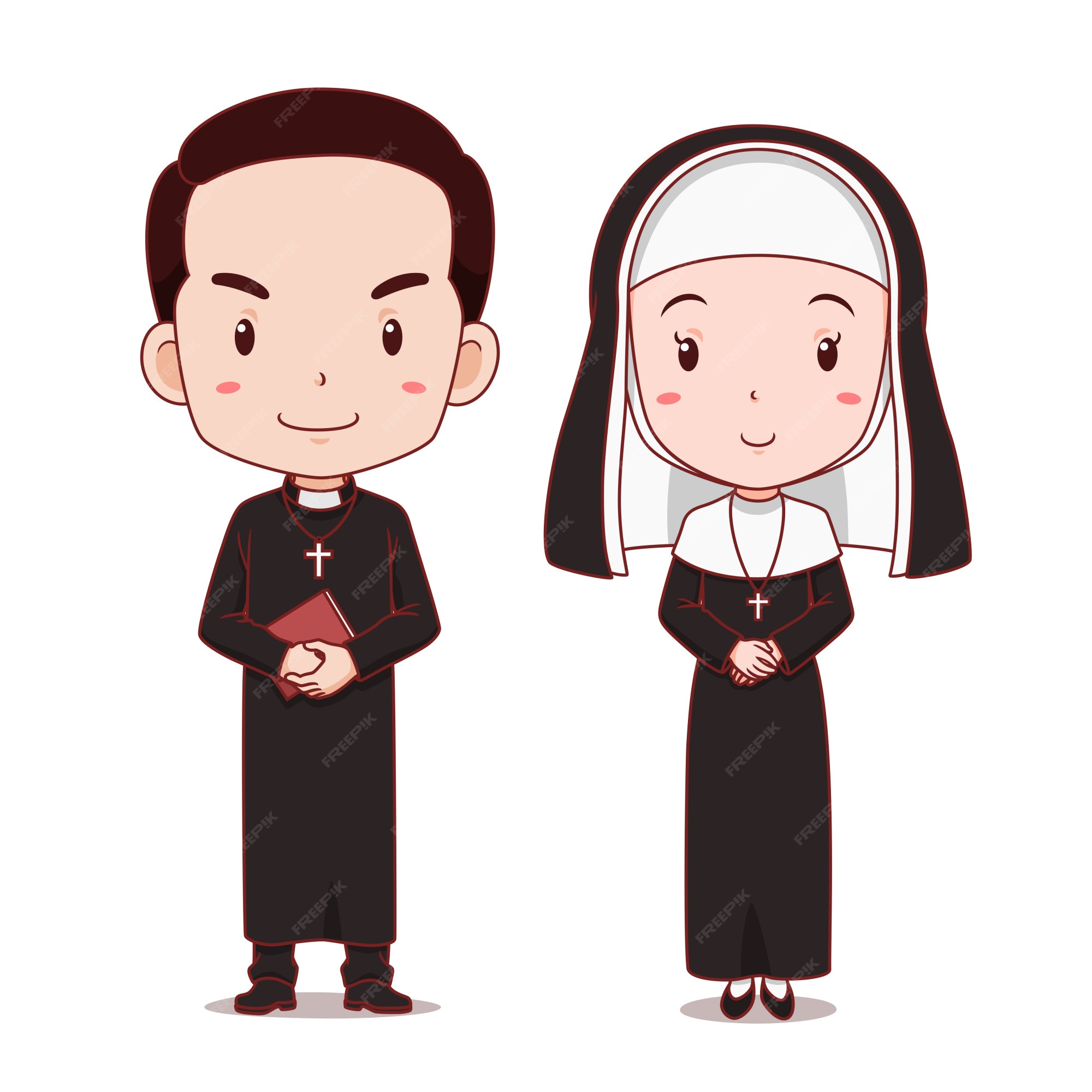 Premium Vector | Cartoon character of catholic priest and nun. Premium Vector | Cartoon character of catholic priest and nun.