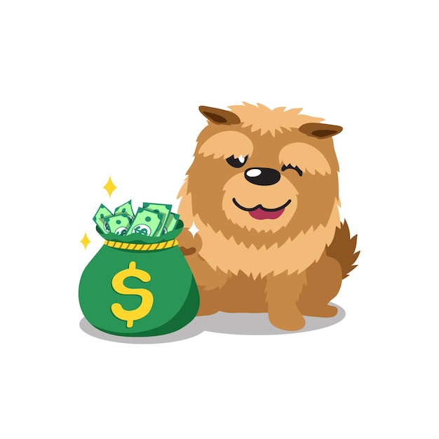 cartoon character chow dog with money bag