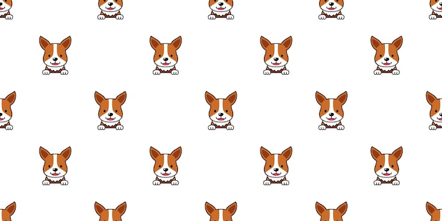 Cartoon character corgi dog face seamless pattern background for design.